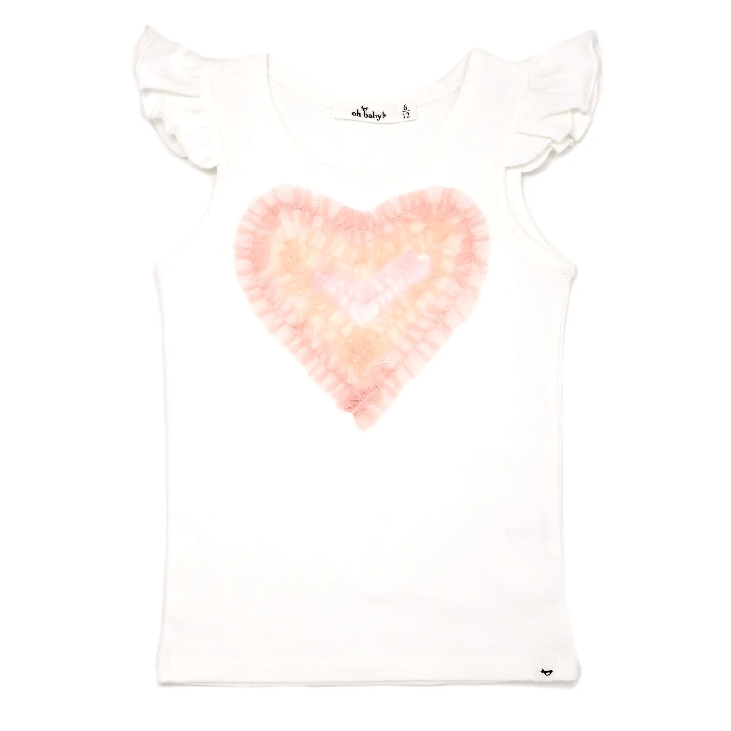 oh baby! Cotton Flutter Tank - Tulle Pastel Rainbow Heart - Cream