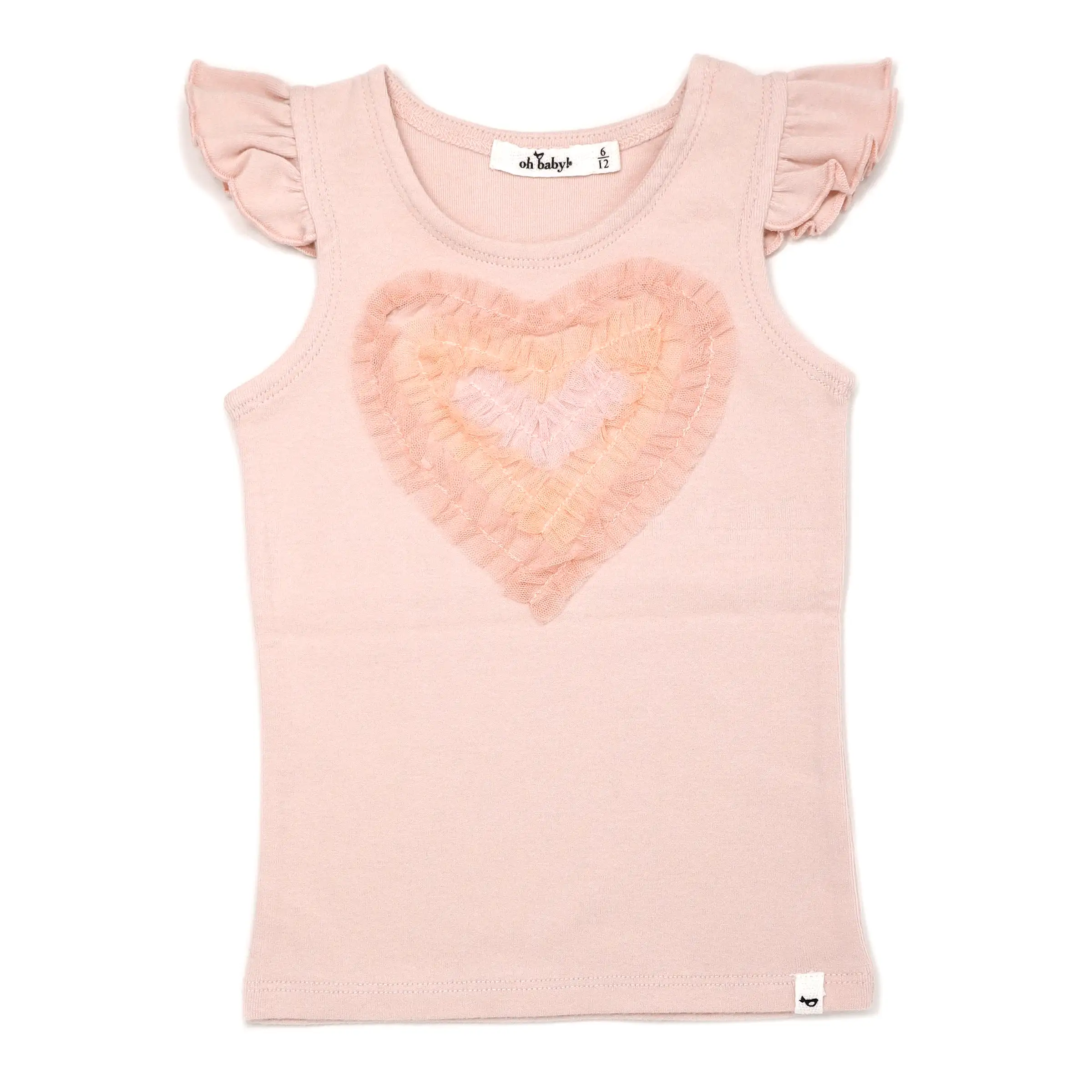 oh baby! Cotton Flutter Tank - Tulle Pastel Rainbow Heart - Pale Pink