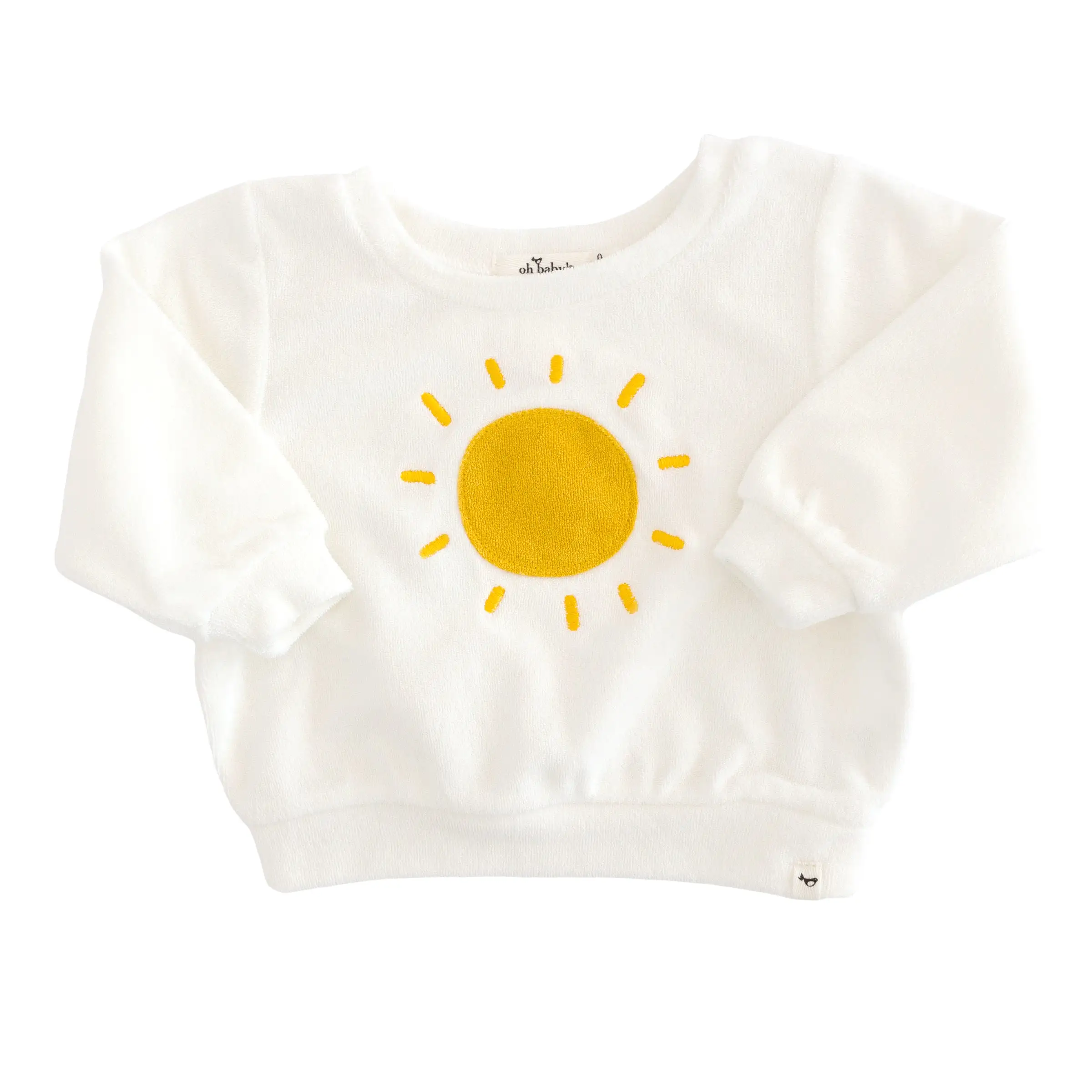 oh baby! Cotton Terry Baby Brooklyn Boxy Sweatshirt - Golden Sun Terry Applique - Snow