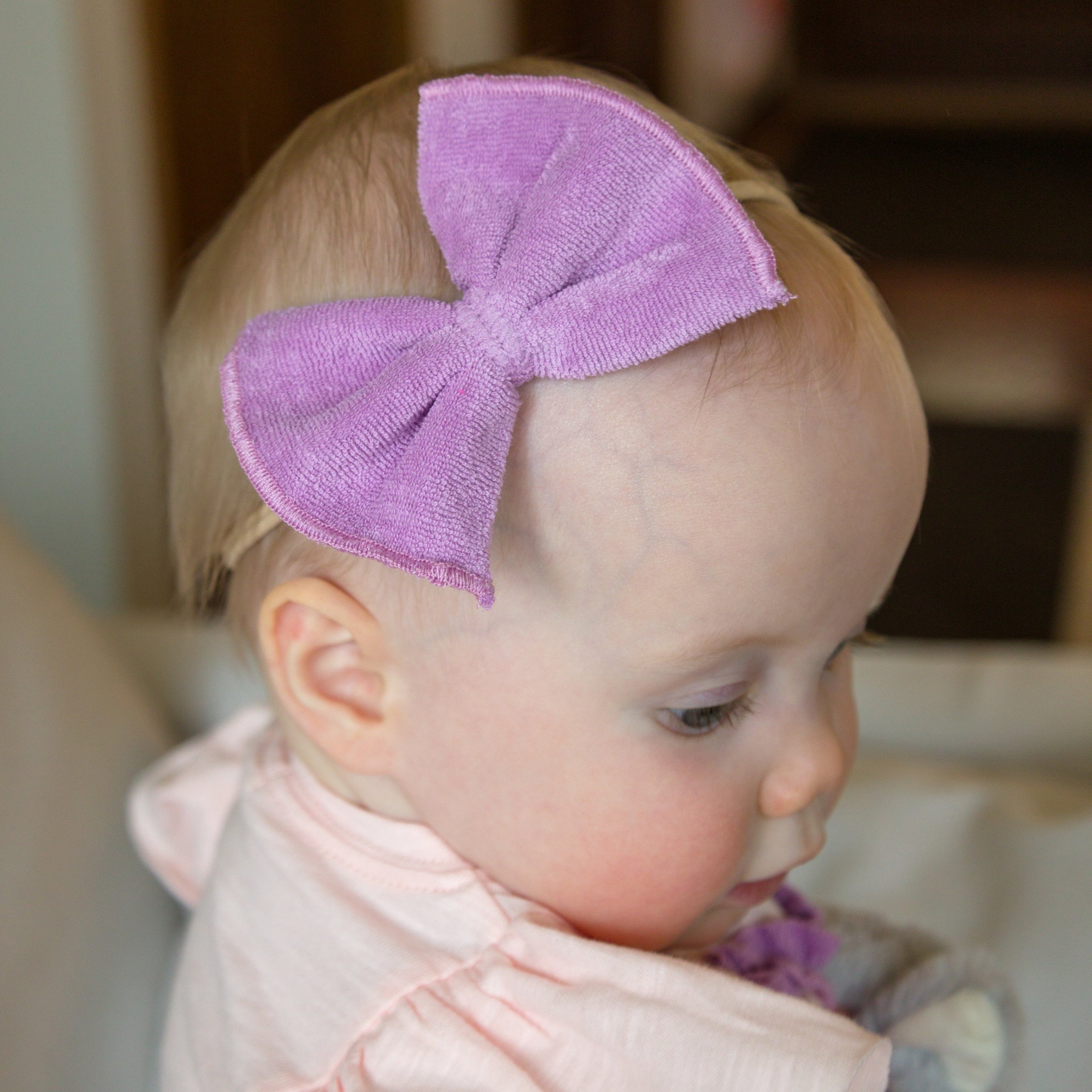 oh baby! Cotton Terry Bow Nylon Headband - Orchid