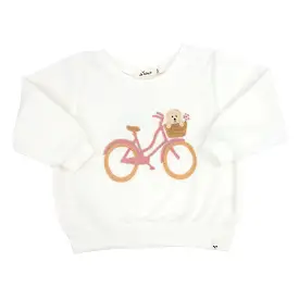 oh baby! Cotton Terry Boxy Sweatshirt - Bicycle Puppy Basket Applique - Snow