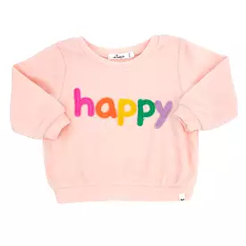 oh baby! Cotton Terry Boxy Sweatshirt - Rainbow happy Applique - Pale Pink