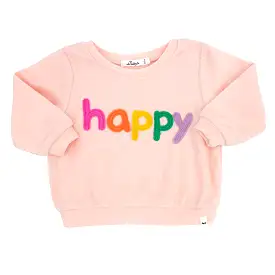 oh baby! Cotton Terry Boxy Sweatshirt - Rainbow happy Applique - Pale Pink