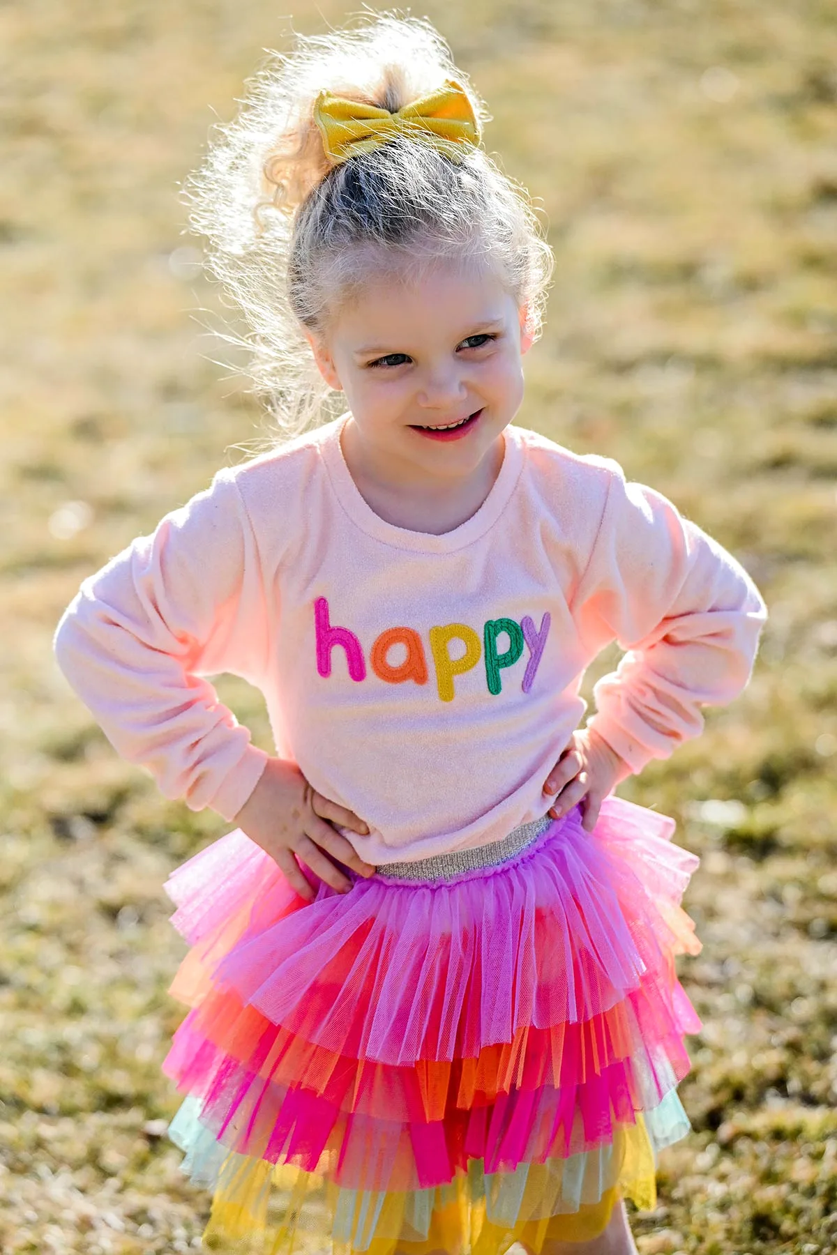 oh baby! Cotton Terry Boxy Sweatshirt - Rainbow happy Applique - Pale Pink