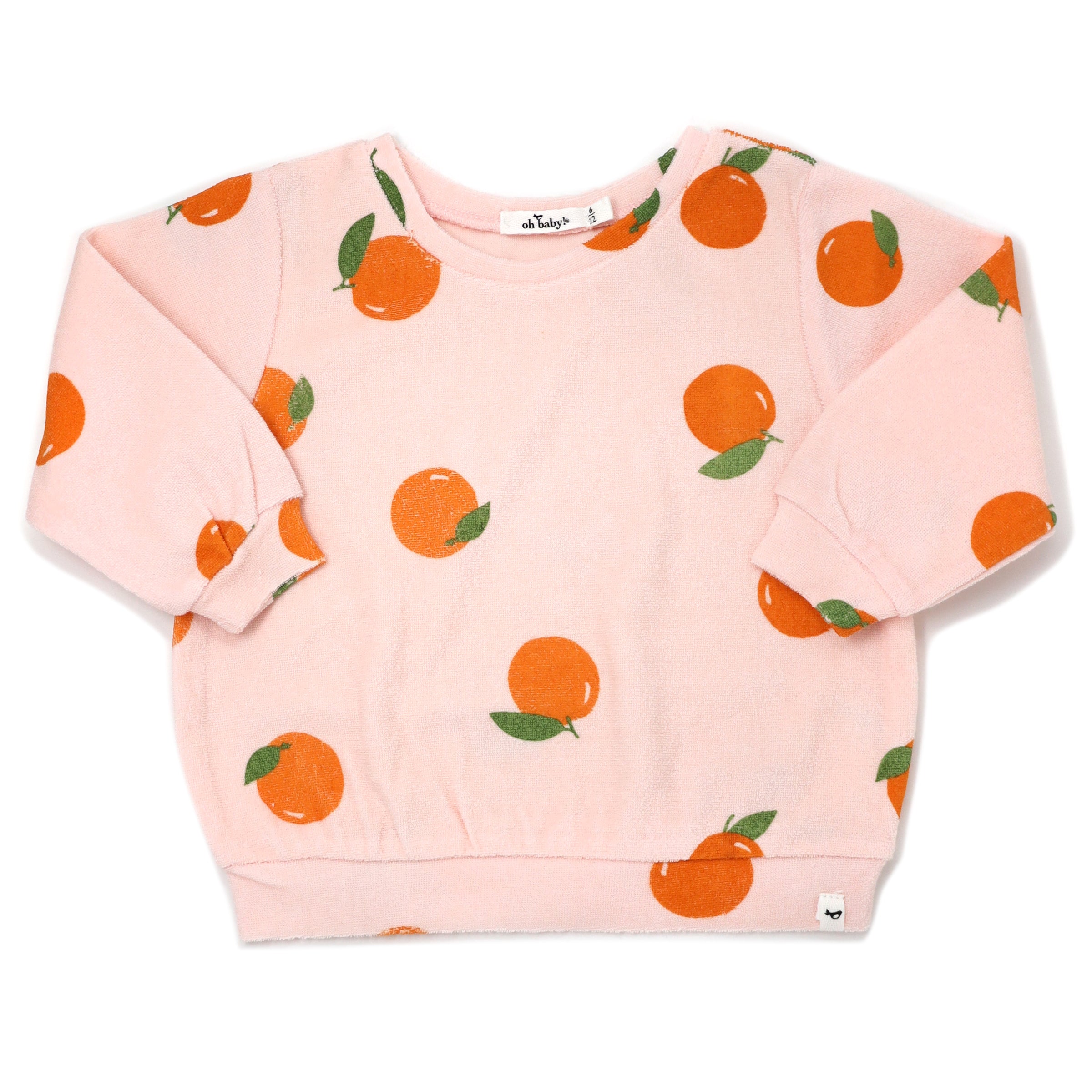 oh baby! Cotton Terry Brooklyn Boxy Sweatshirt - Oranges Print - Pale Pink