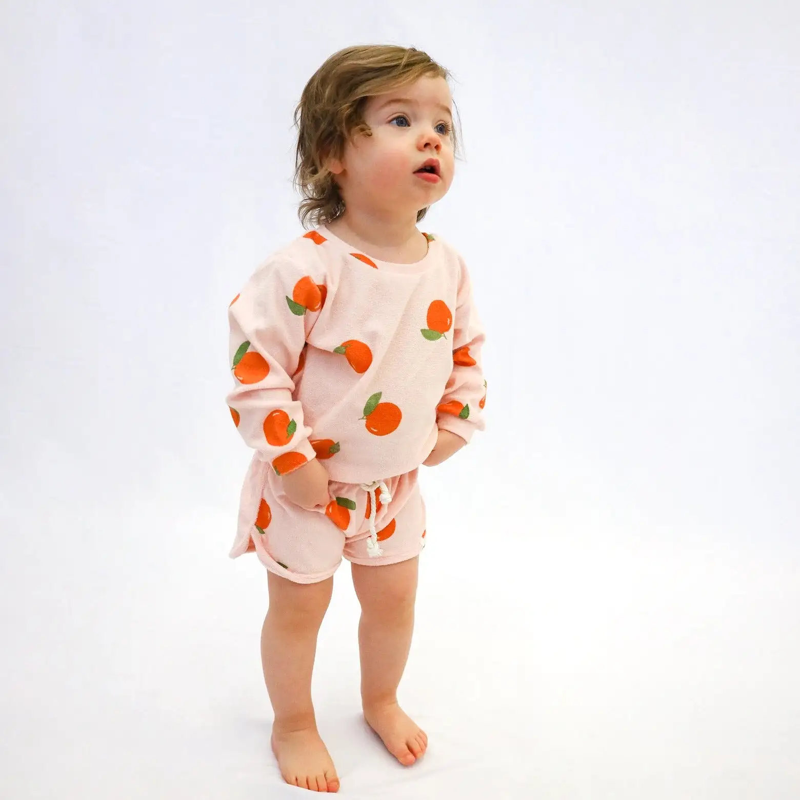 oh baby! Cotton Terry Brooklyn Boxy Sweatshirt - Oranges Print - Pale Pink