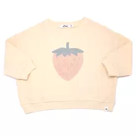 oh baby! Cotton Terry Slouch Boxy Sweatshirt - Strawberry Applique - Natural