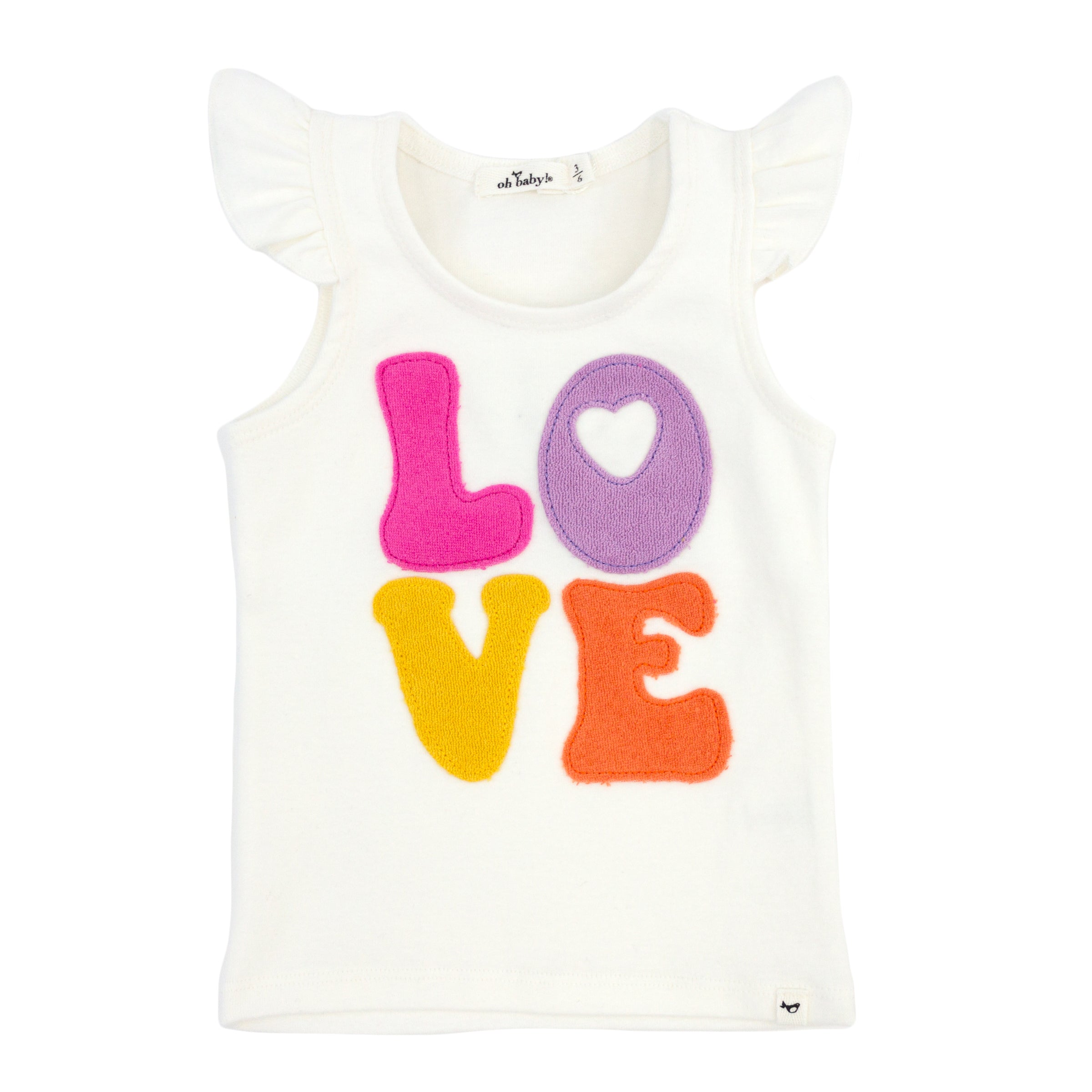 oh baby! Flutter Sleeve Tank - LOVE Applique - Cream