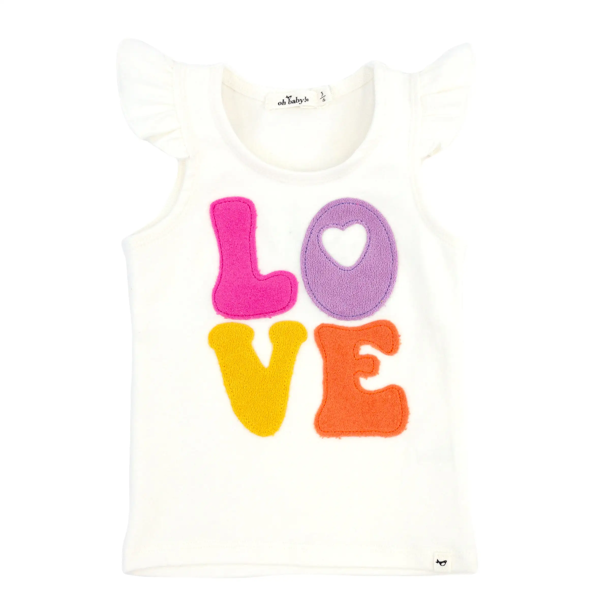 oh baby! Flutter Sleeve Tank - LOVE Applique - Cream