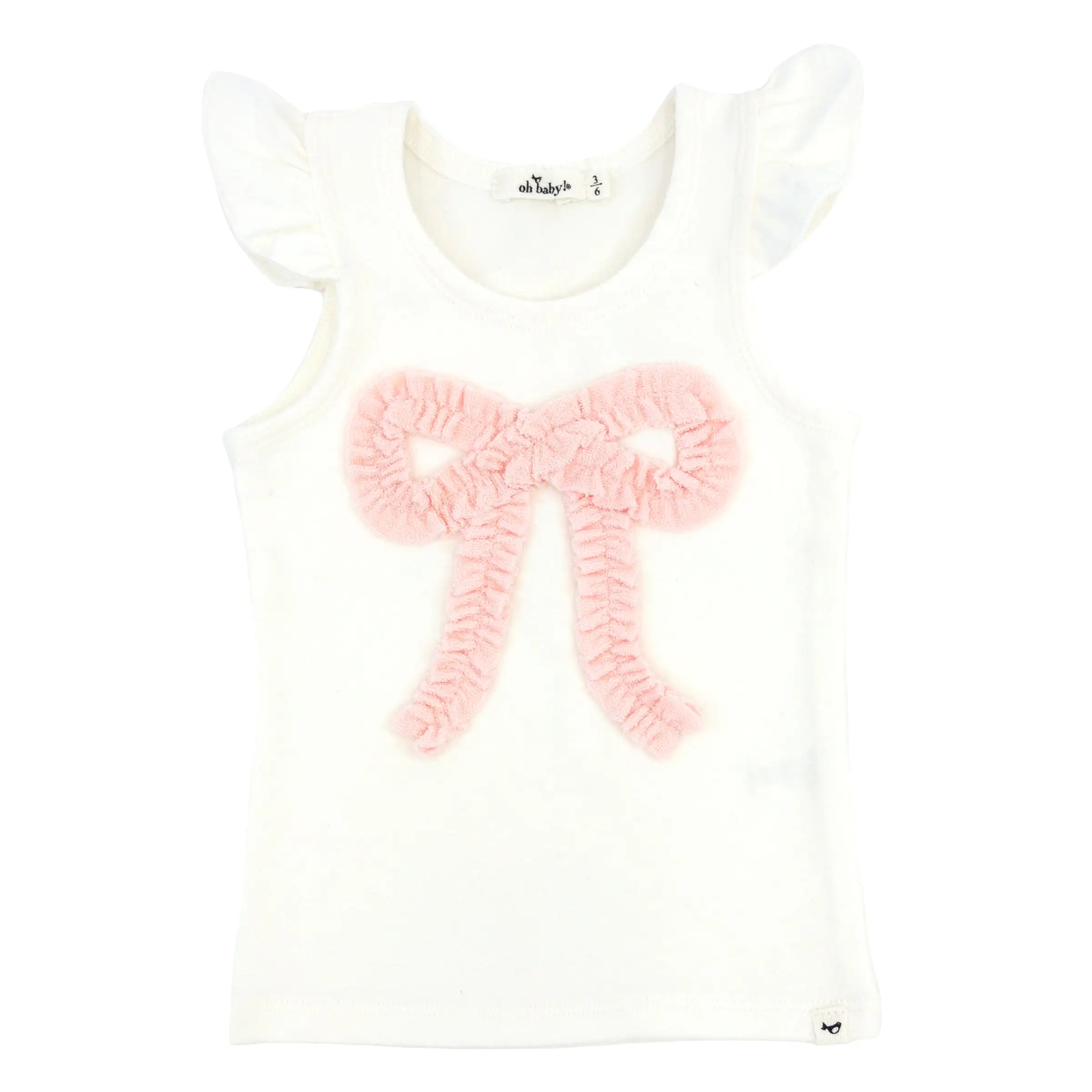 oh baby! Flutter Sleeve Tank - Pale Pink Ruffle Bow Applique - Cream