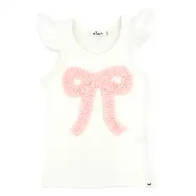 oh baby! Flutter Sleeve Tank - Pale Pink Ruffle Bow Applique - Cream