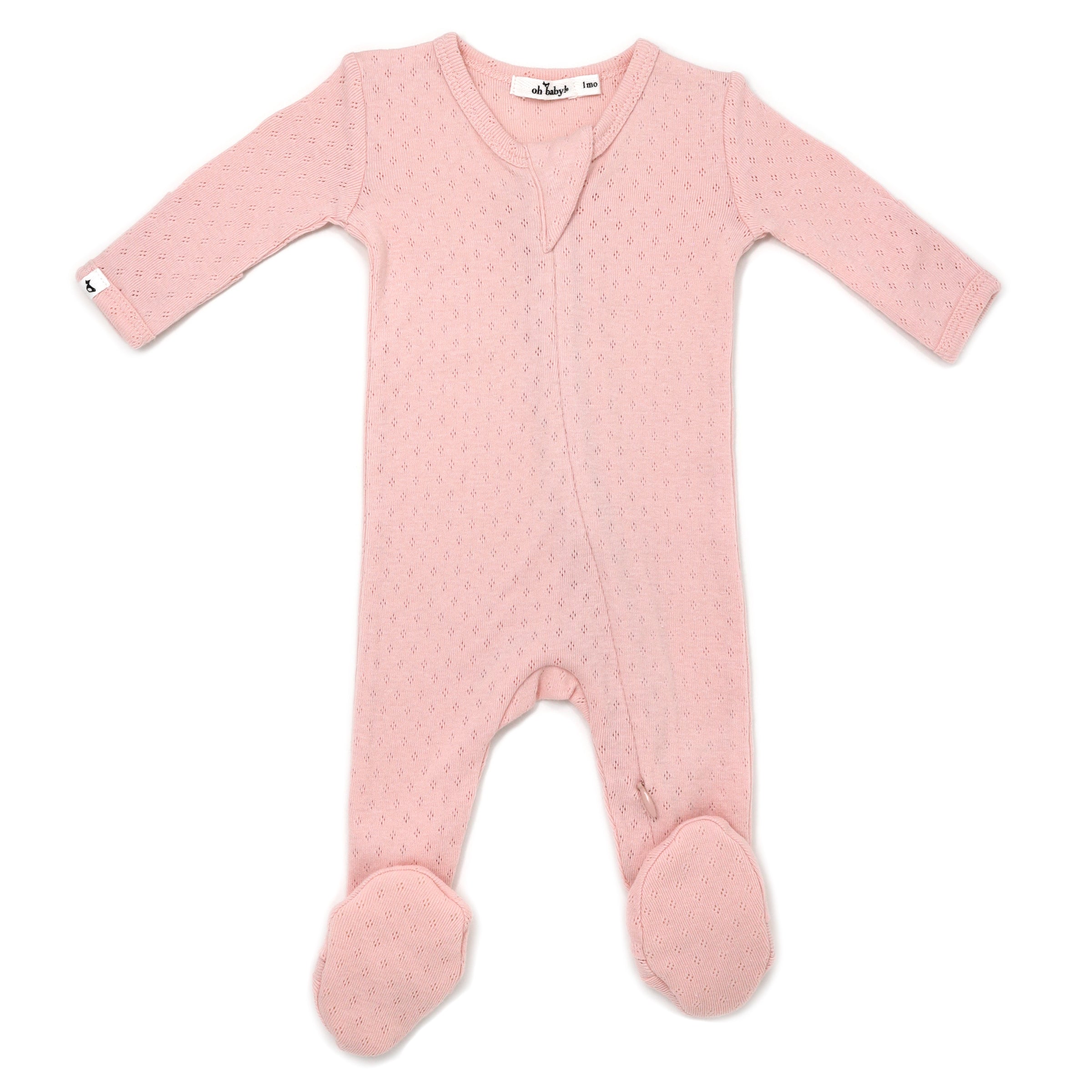 oh baby! Pointelle Zipper Footie - Pale Pink