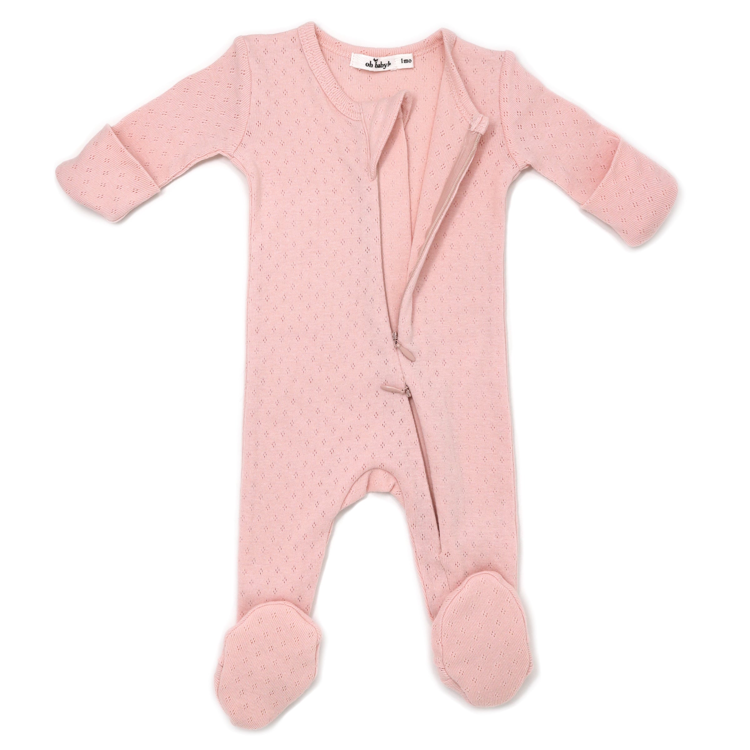 oh baby! Pointelle Zipper Footie - Pale Pink