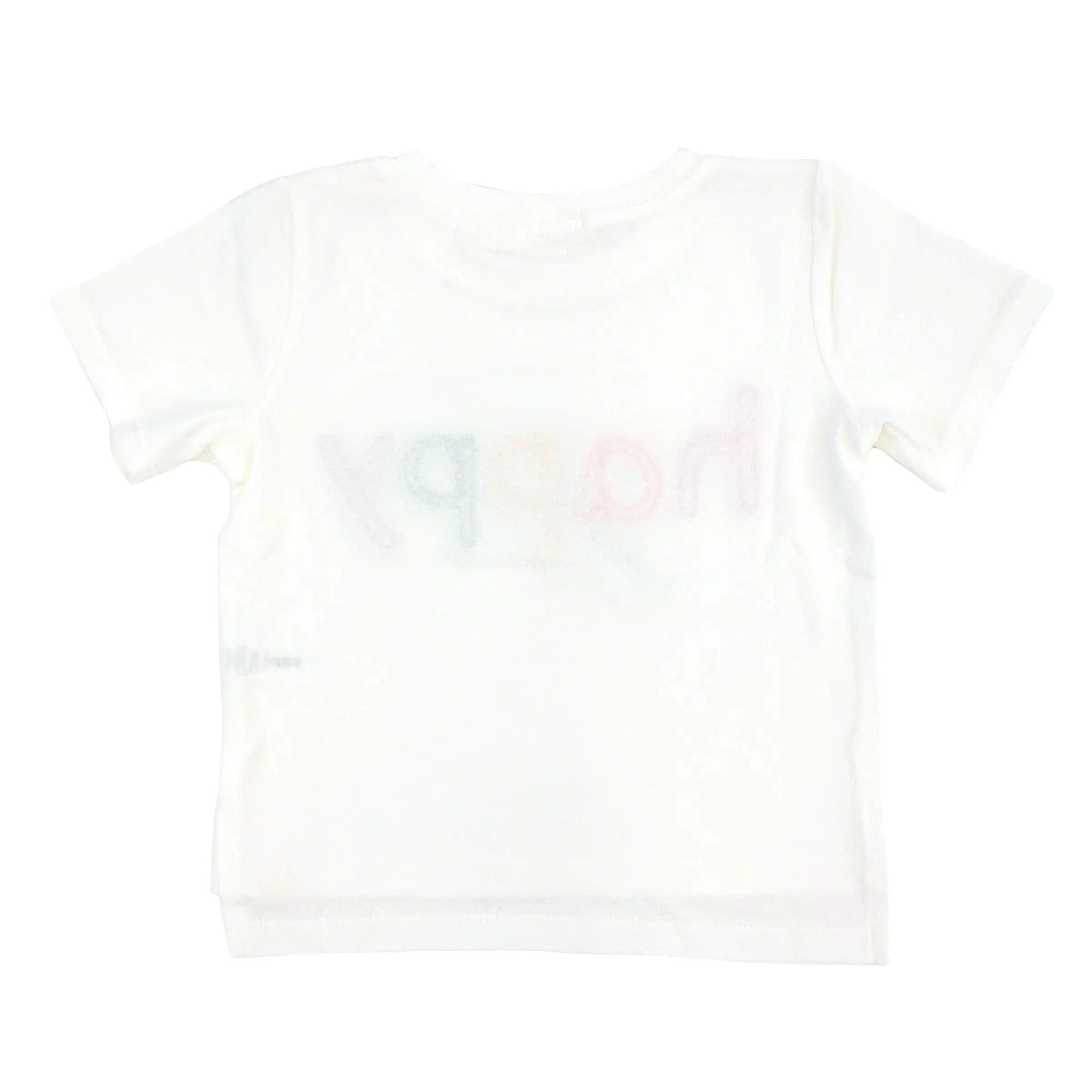 oh baby! Raw Edge Short Sleeve Cotton Slub Tee - Rainbow happy Applique - Oyster