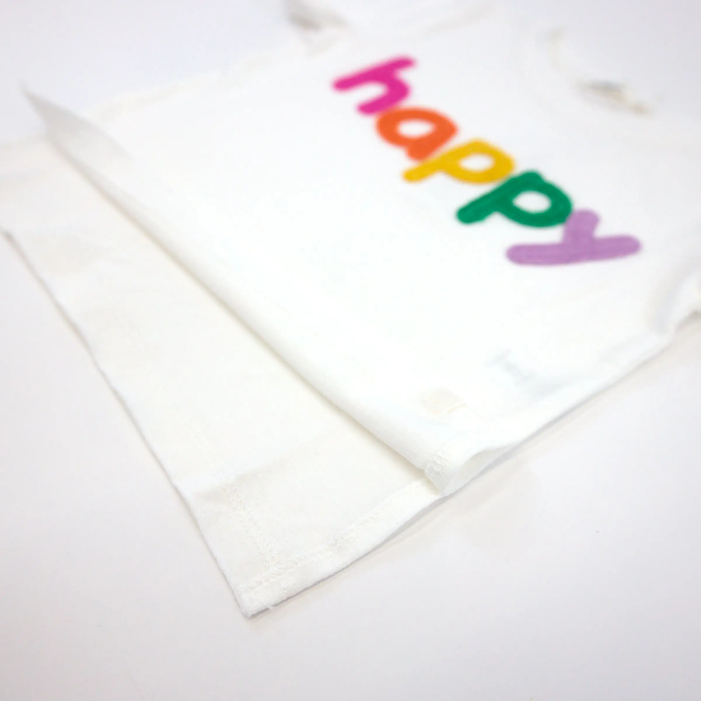 oh baby! Raw Edge Short Sleeve Cotton Slub Tee - Rainbow happy Applique - Oyster