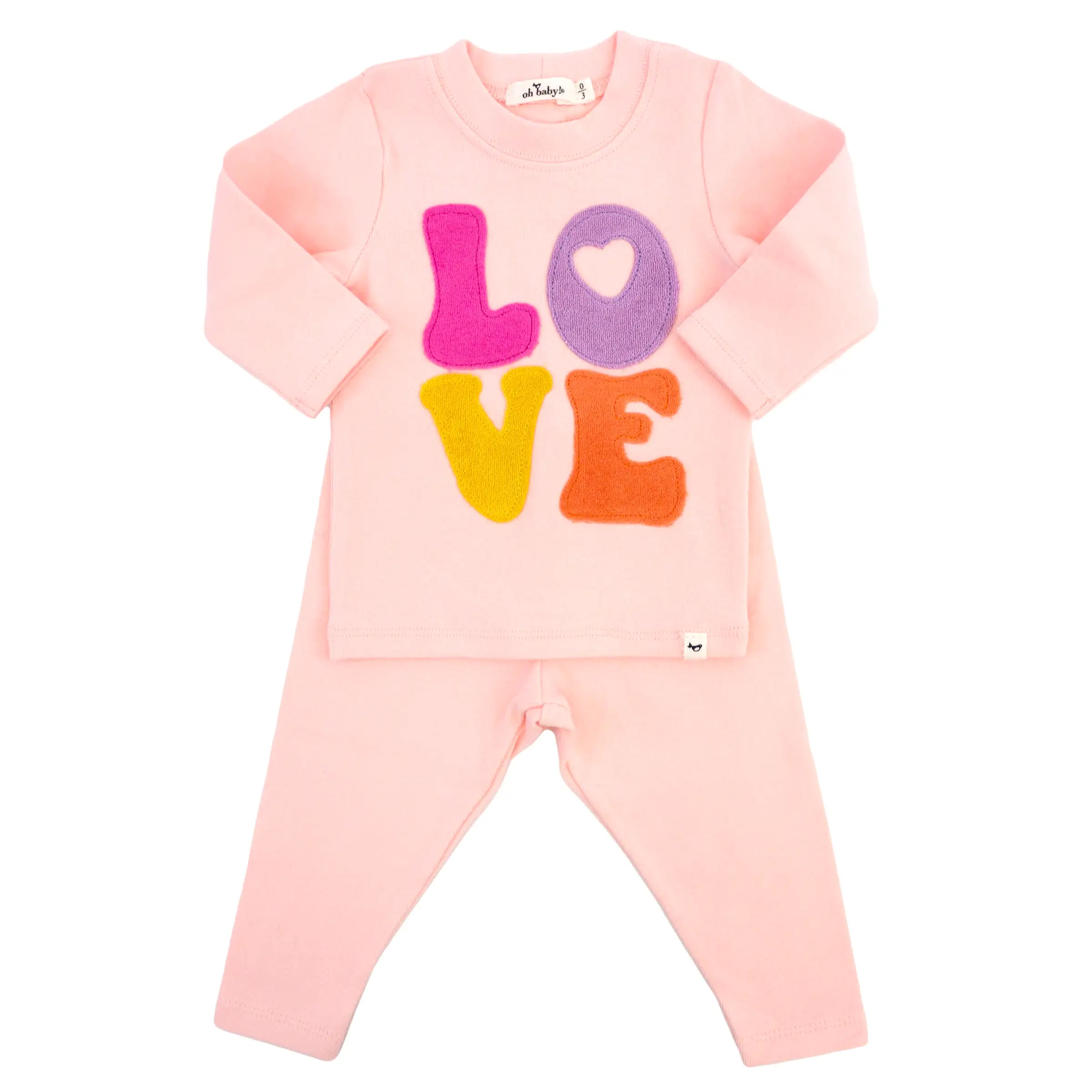 oh baby! Two Piece Set - Cotton Candy LOVE Applique - Pale Pink