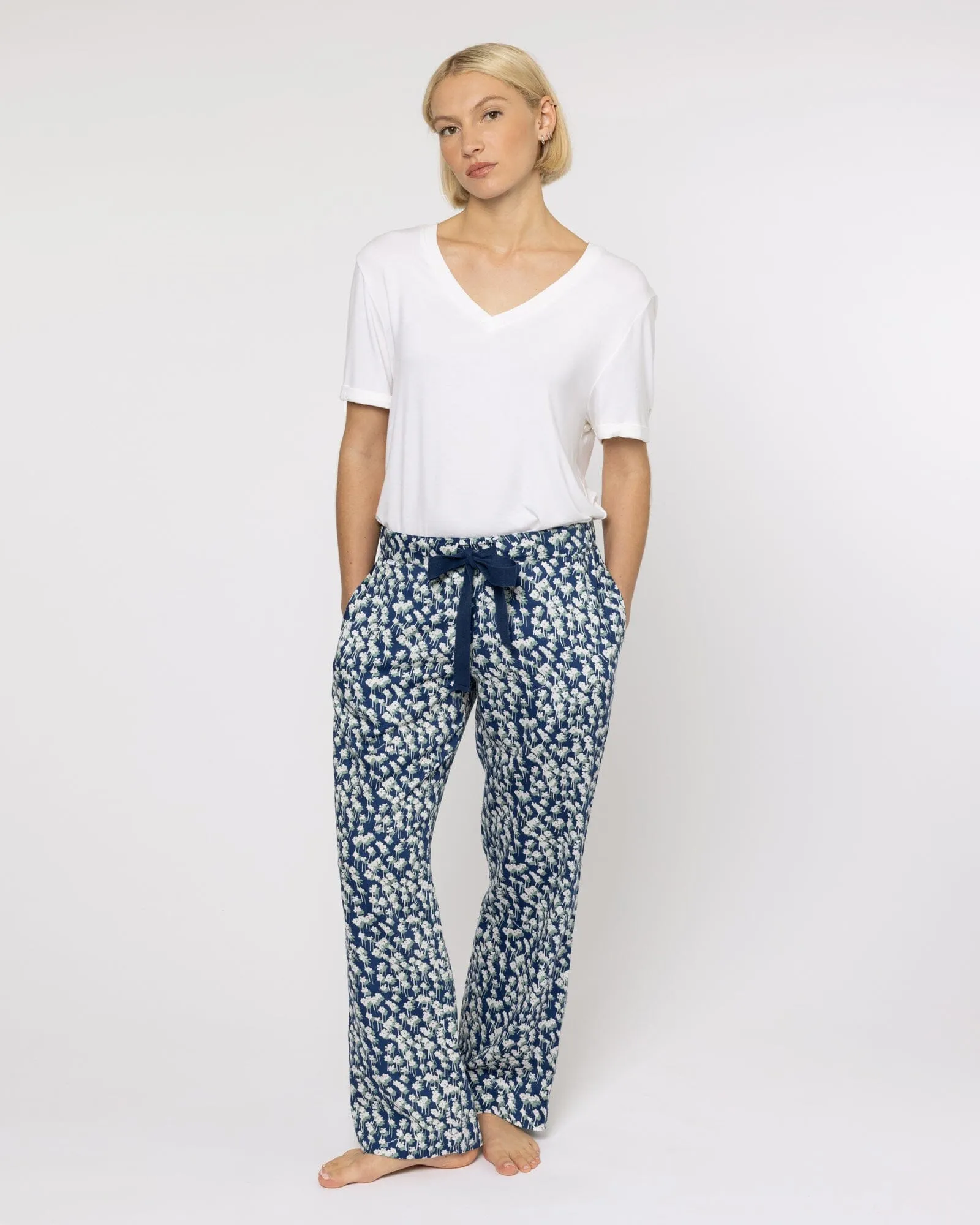 Organic Cotton Navy Pyjama Bottoms, Spray of Flowers