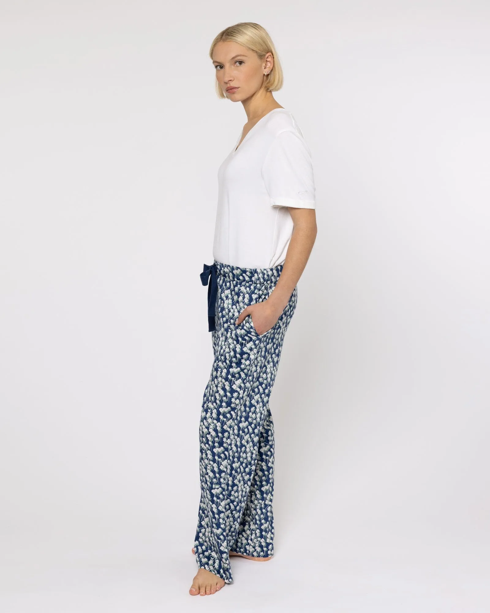 Organic Cotton Navy Pyjama Bottoms, Spray of Flowers