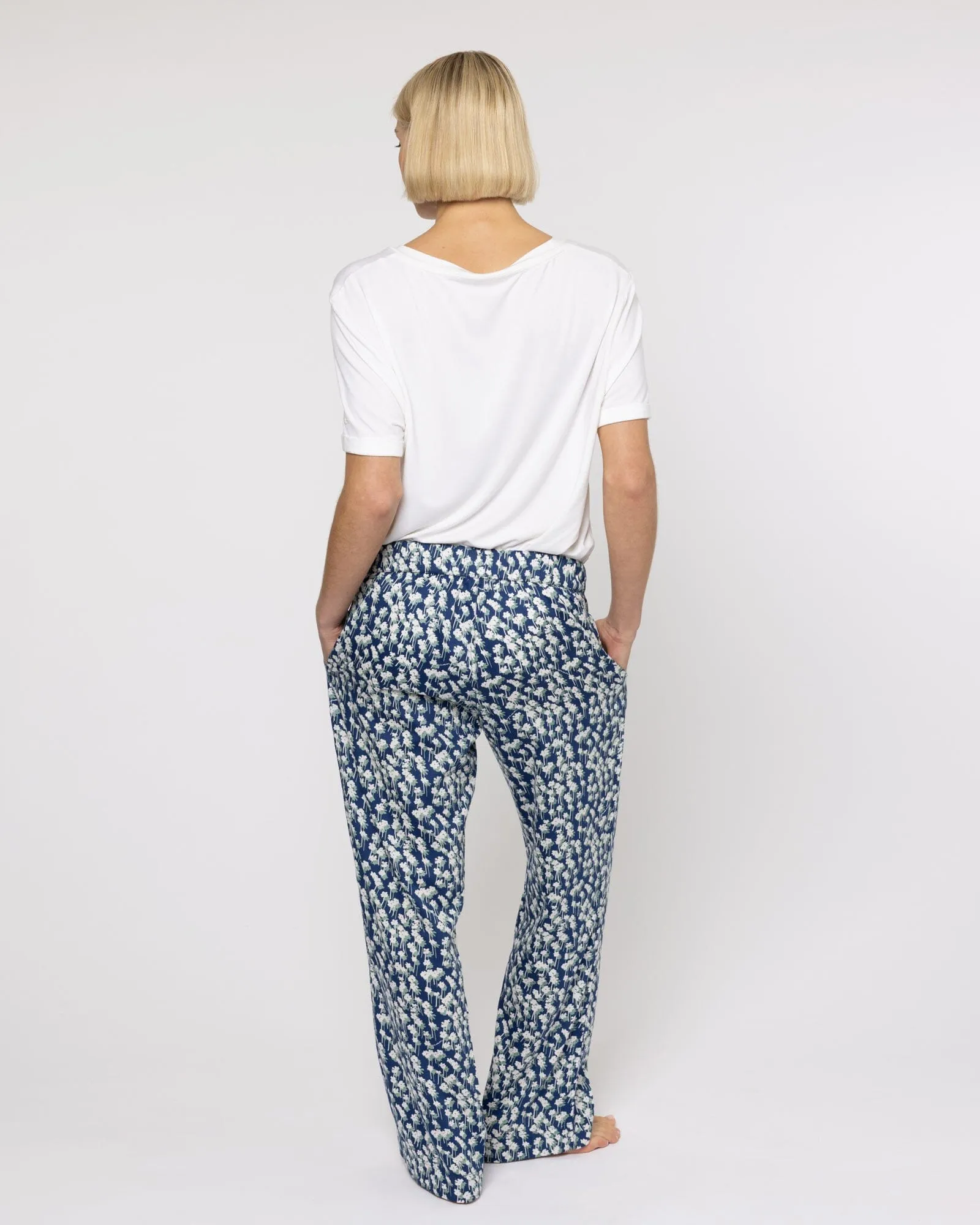 Organic Cotton Navy Pyjama Bottoms, Spray of Flowers