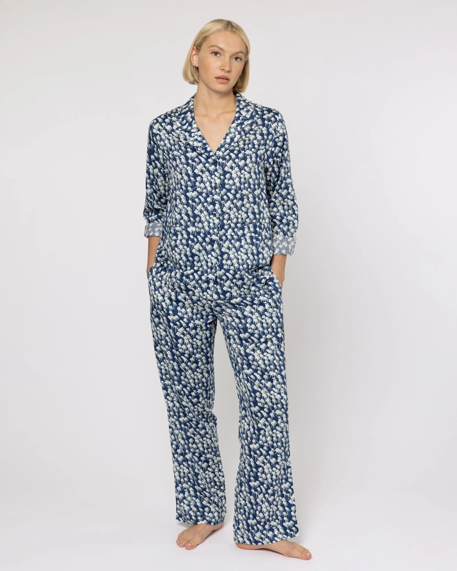 Organic Cotton Navy Pyjama Set, Spray of Flowers