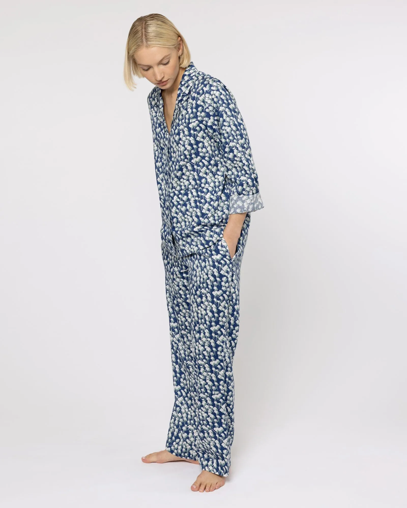 Organic Cotton Navy Pyjama Set, Spray of Flowers