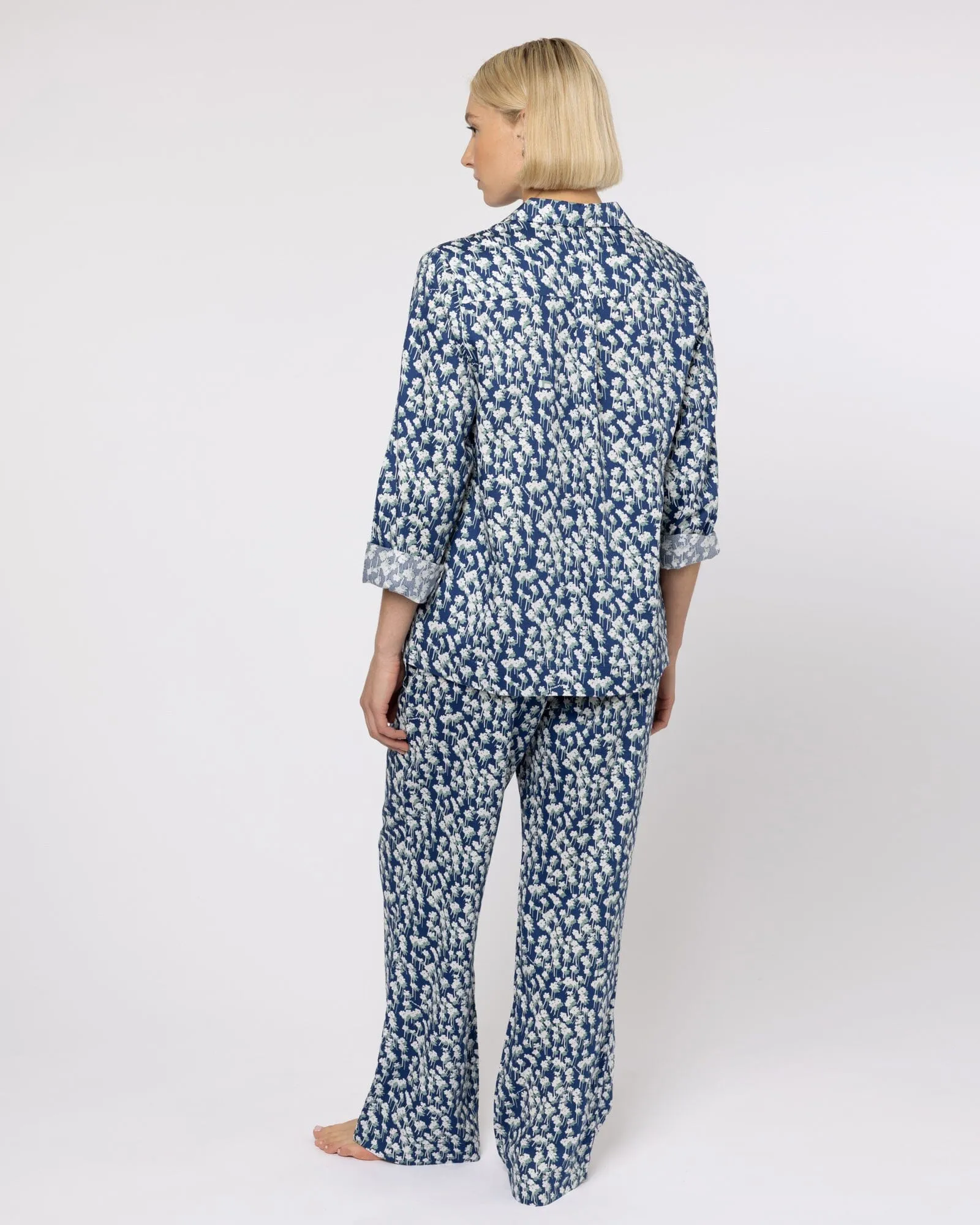 Organic Cotton Navy Pyjama Set, Spray of Flowers