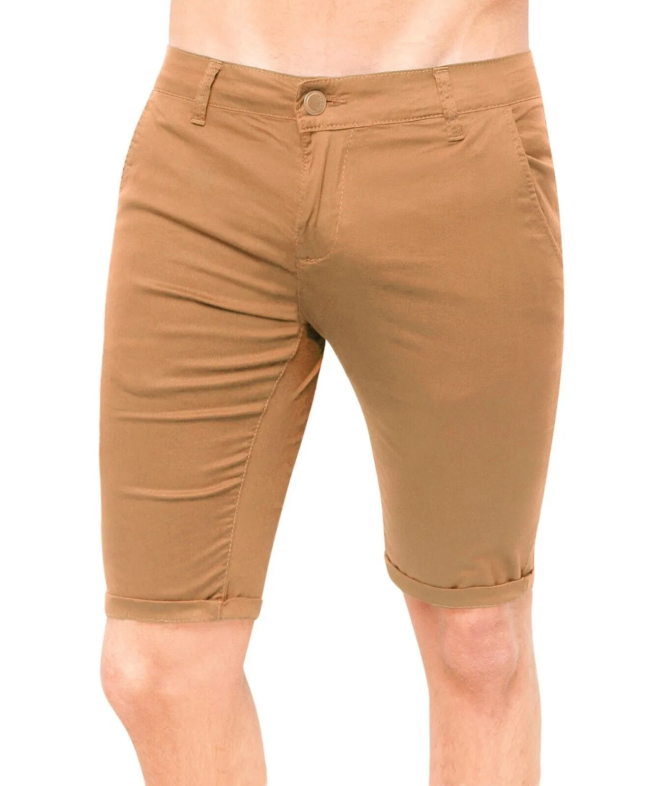 Pantaloni corti uomo casual basic beige cammello shorts jeans bermuda slim fit