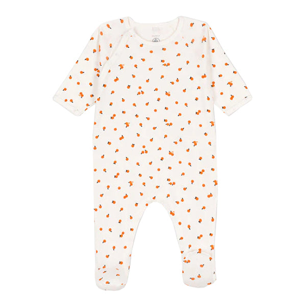 Petit Bateau Baby Side Snap Orange Print Footie - White Multi