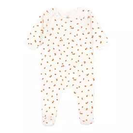 Petit Bateau Baby Side Snap Orange Print Footie - White Multi