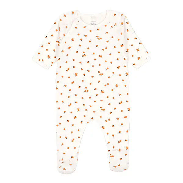 Petit Bateau Baby Side Snap Orange Print Footie - White Multi