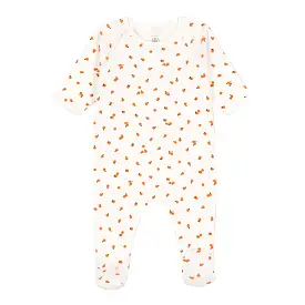 Petit Bateau Baby Side Snap Orange Print Footie - White Multi