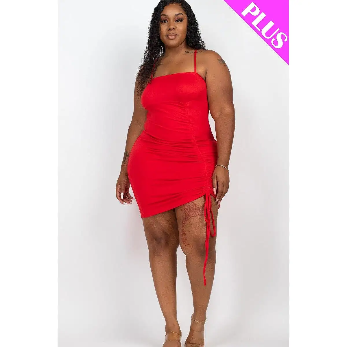 Plus Adjustable Ruched Detail Curvy Mini Dress