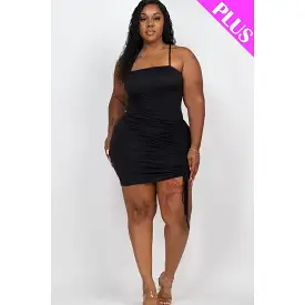 Plus Adjustable Ruched Detail Curvy Mini Dress