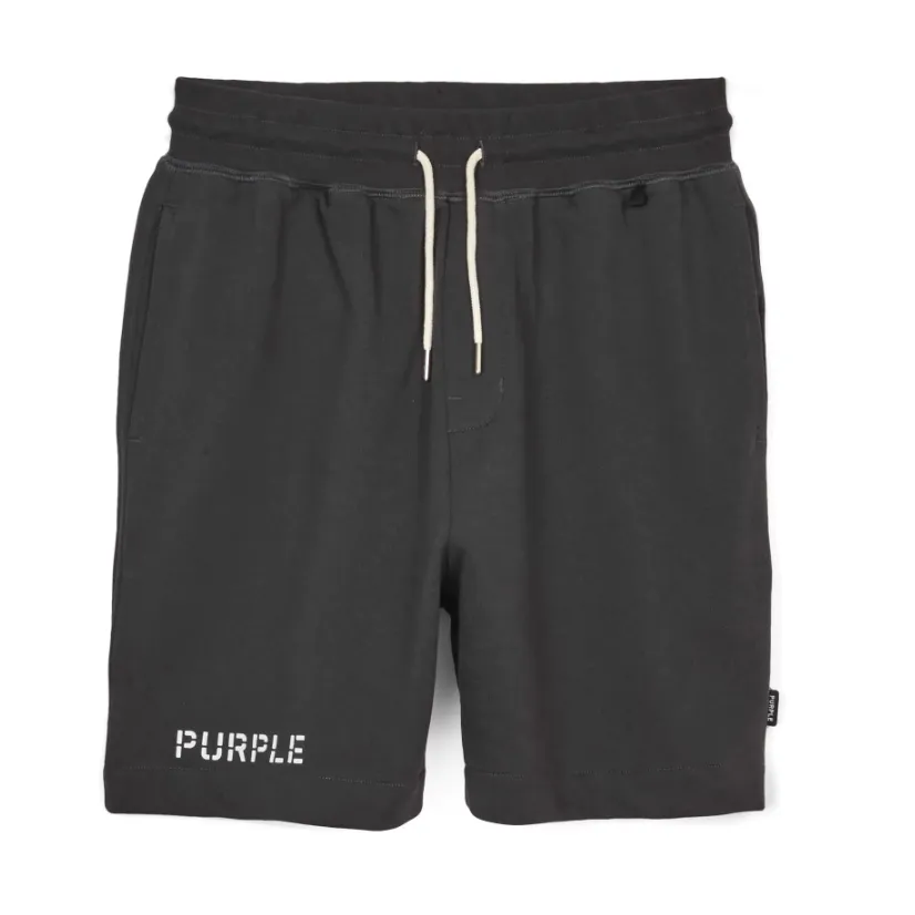 PURPLE BRAND - FRENCH TERRY BLACK STENCIL RELAXED FIT SHORT