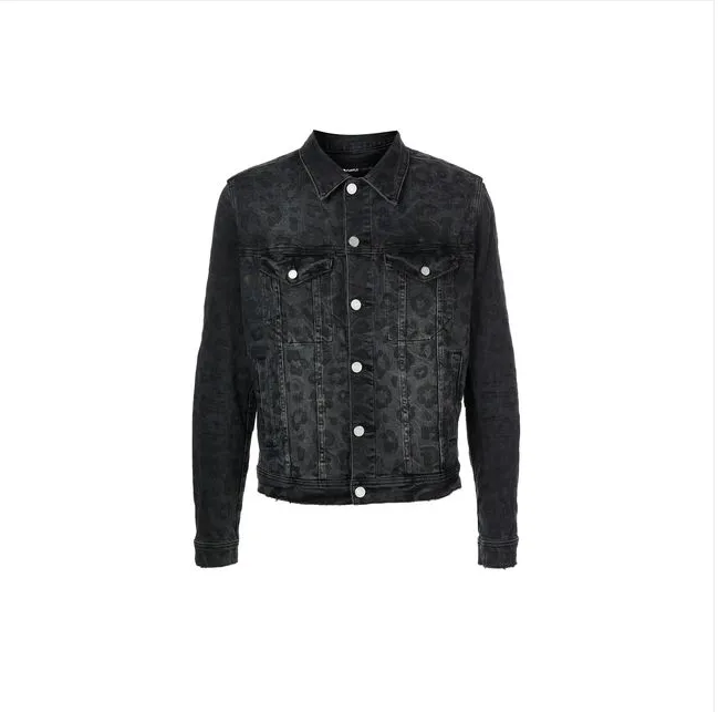 PURPLE BRAND MONOGRAM-LEOPARD PRINT DENIM JACKET - BLACK