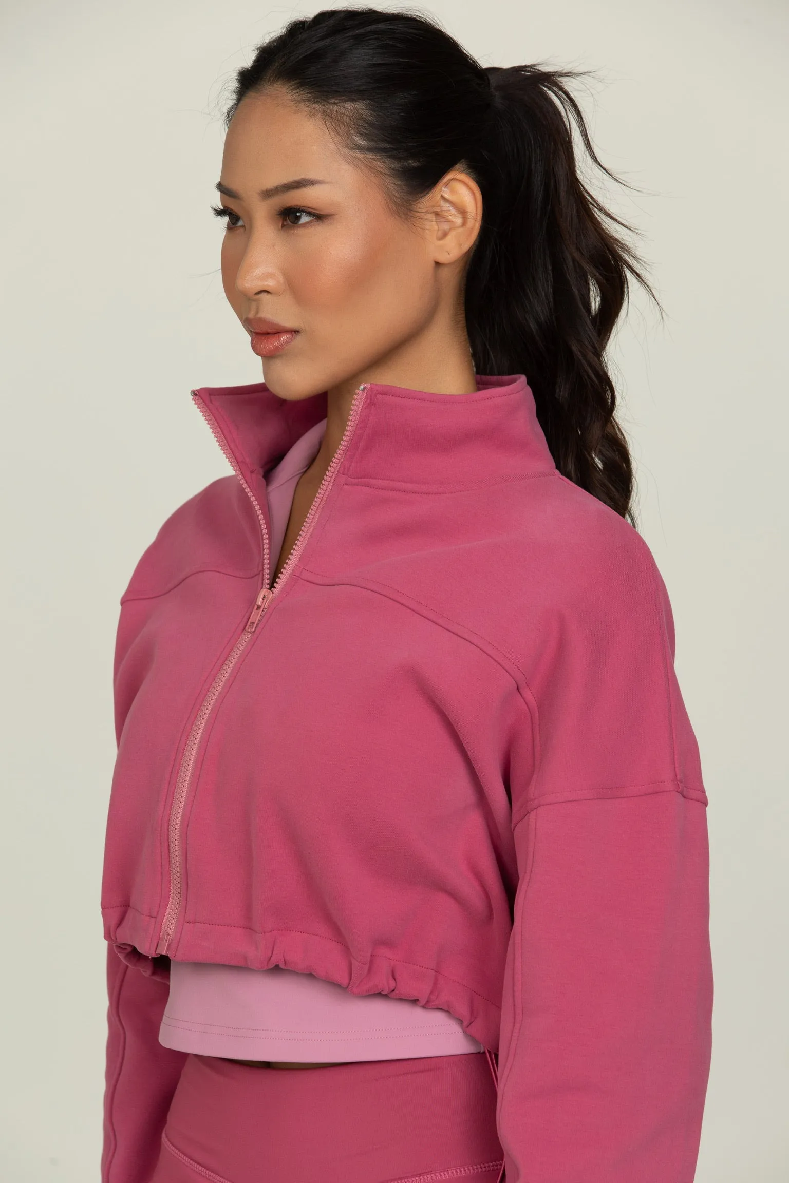 Raspberry Cinched Zip-Up Jacket