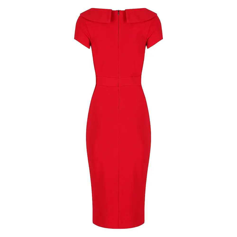 Red Luxury Boatneck Collar Pencil Wiggle Dress