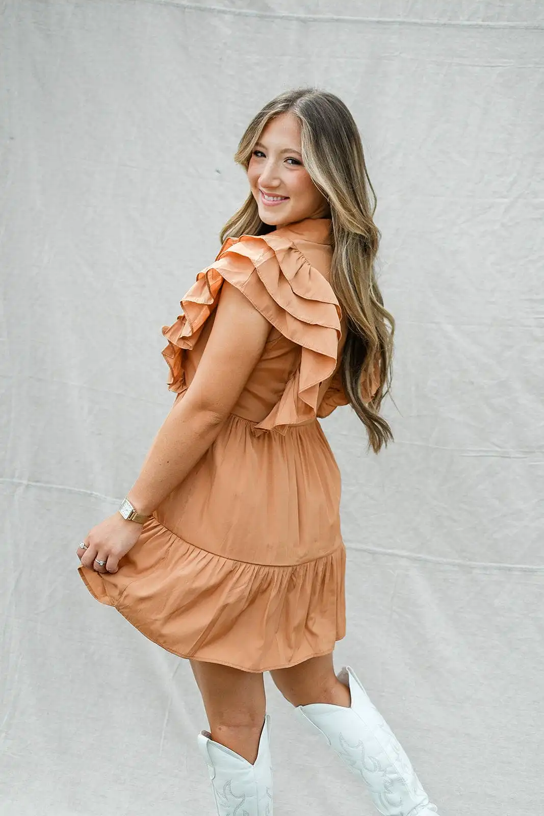 Rust Button Up Babydoll Dress