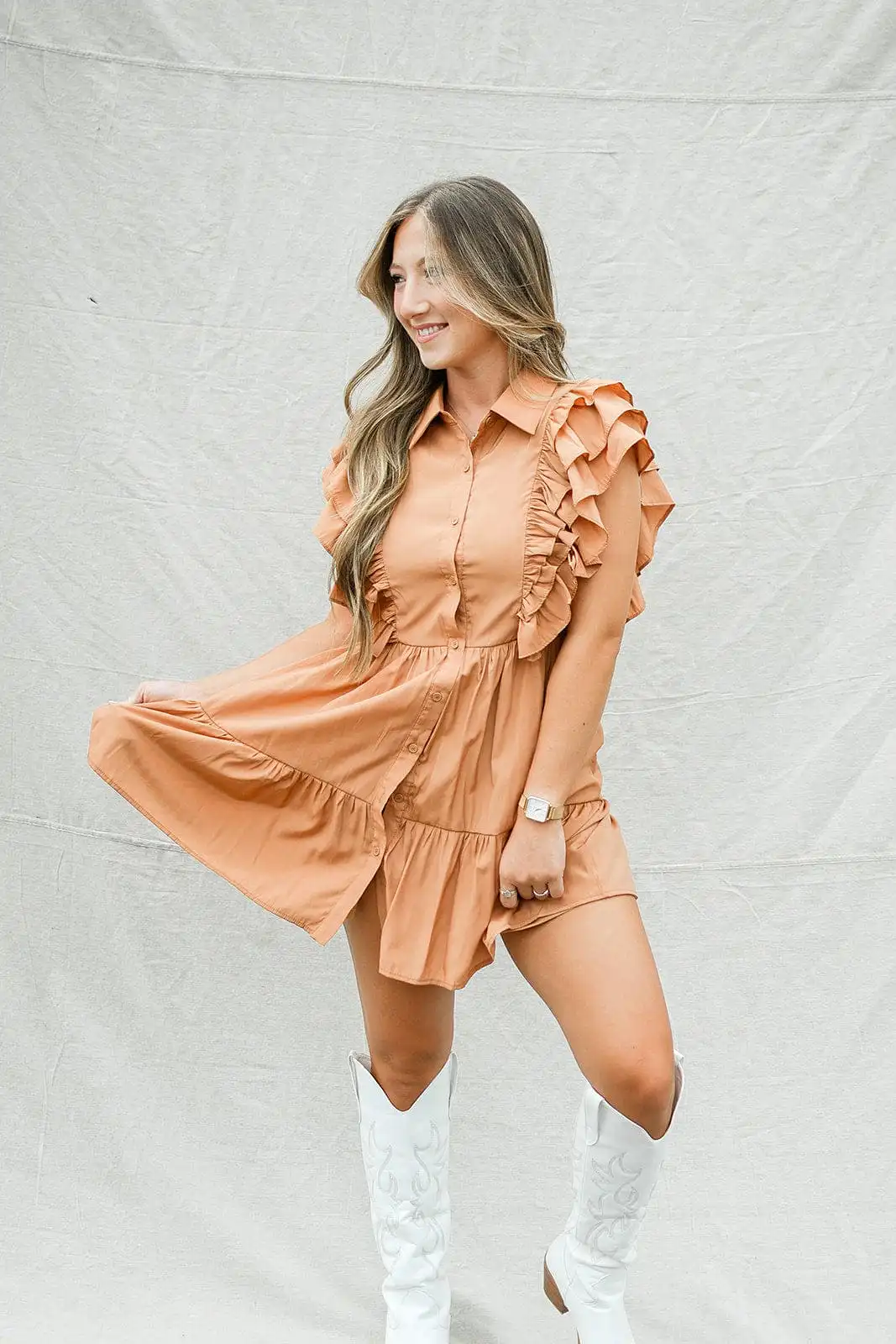 Rust Button Up Babydoll Dress