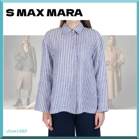 S Max Mara  |Stripes Casual Style Linen Long Sleeves Elegant Style