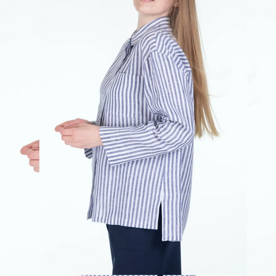 S Max Mara  |Stripes Casual Style Linen Long Sleeves Elegant Style