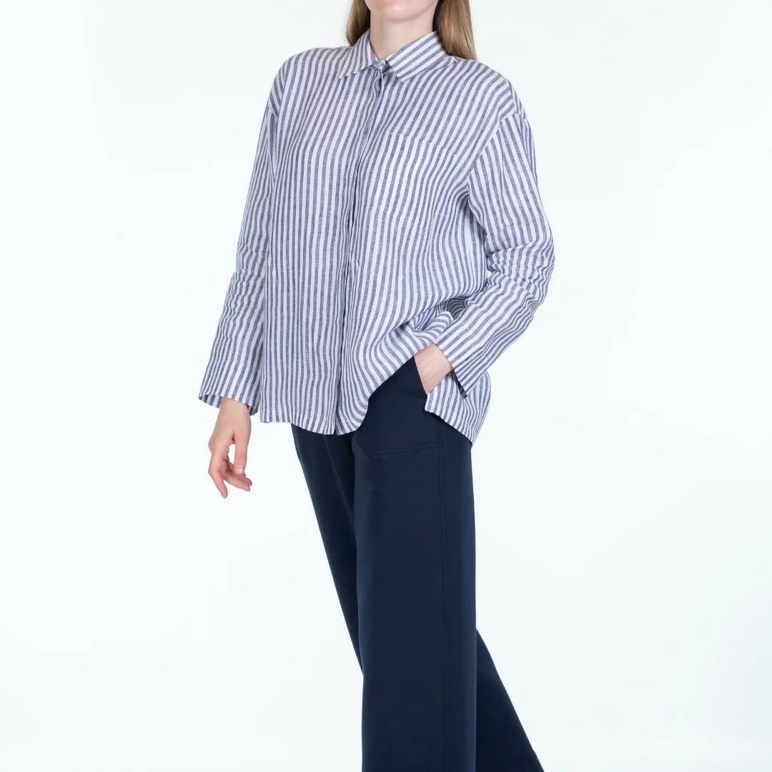 S Max Mara  |Stripes Casual Style Linen Long Sleeves Elegant Style