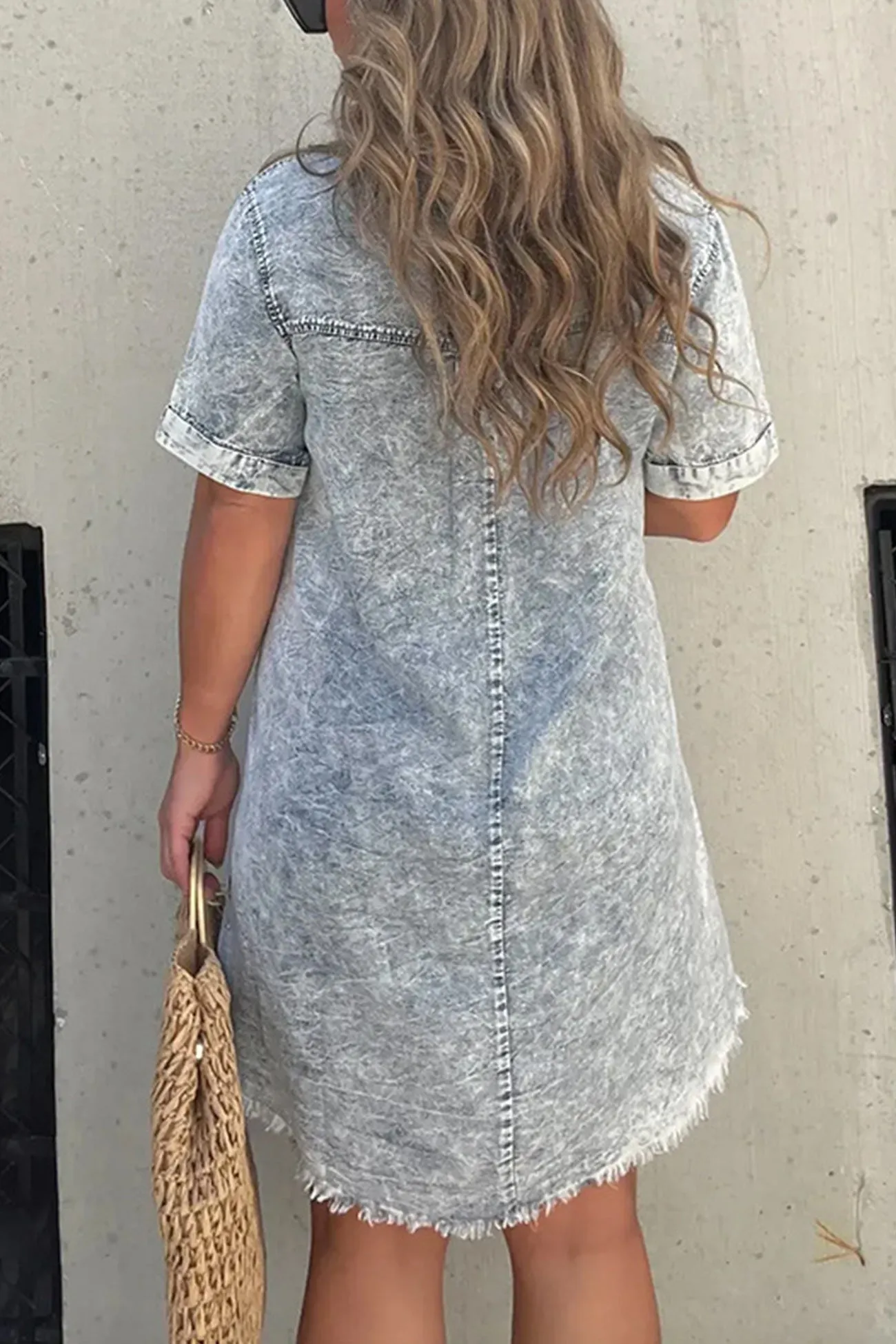 Shirt Collar Raw Edge Denim Dress