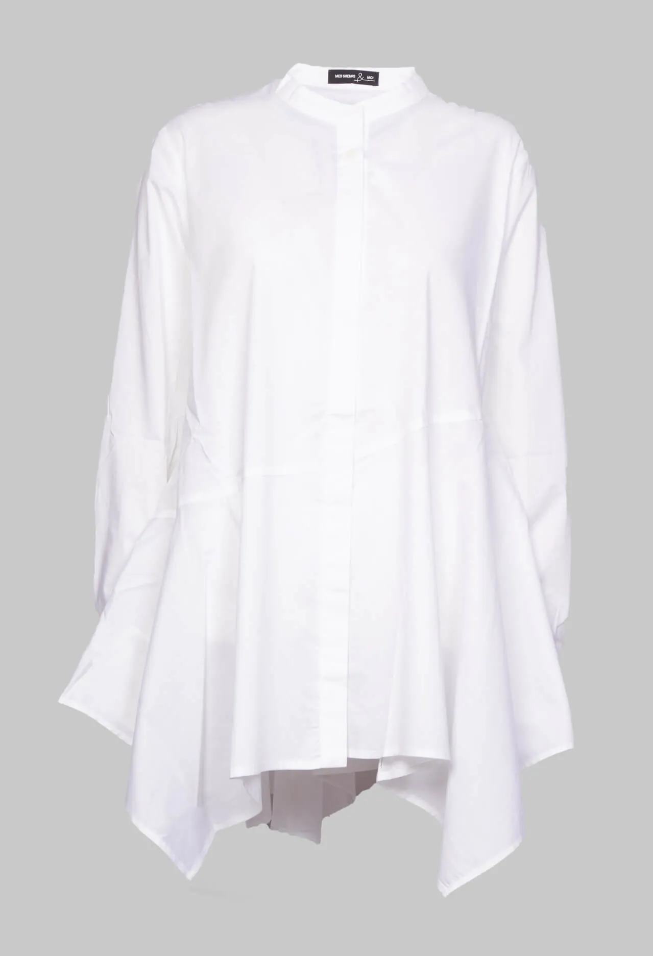 Shirt Dress with Grandad Collar in White