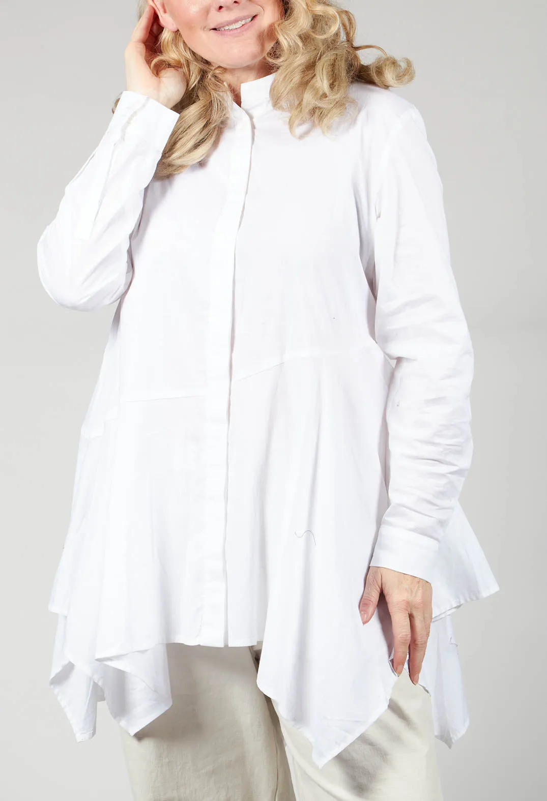 Shirt Dress with Grandad Collar in White