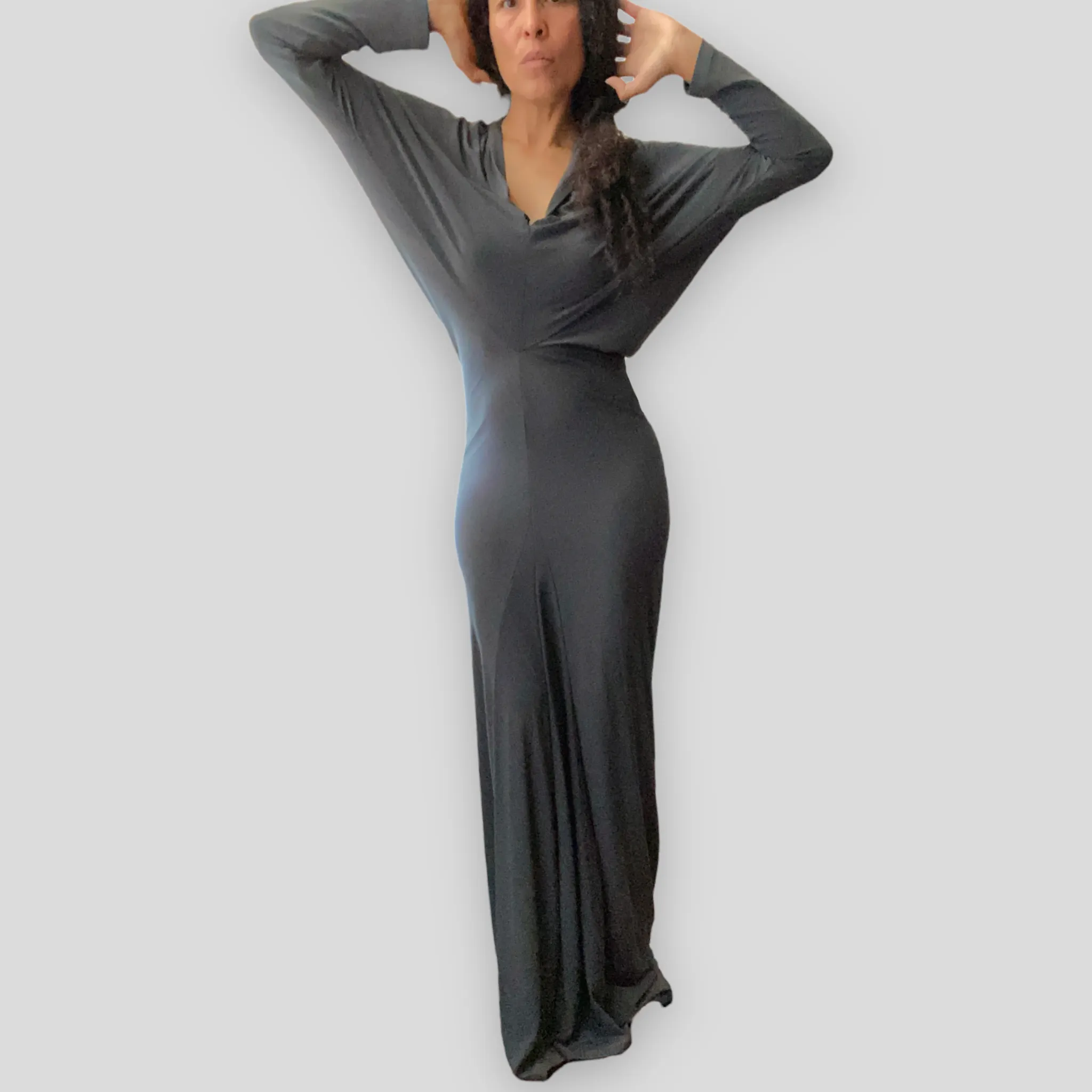 Slate Dress Draped Collar