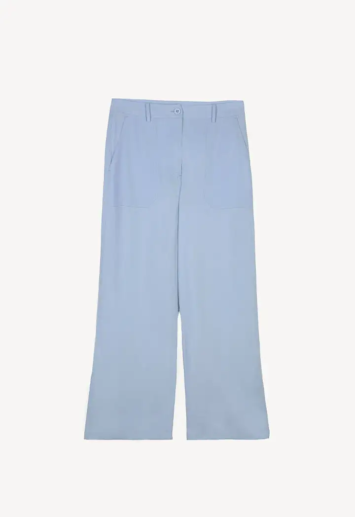 Solid Linen Pants With Rectangular Patch Pockets