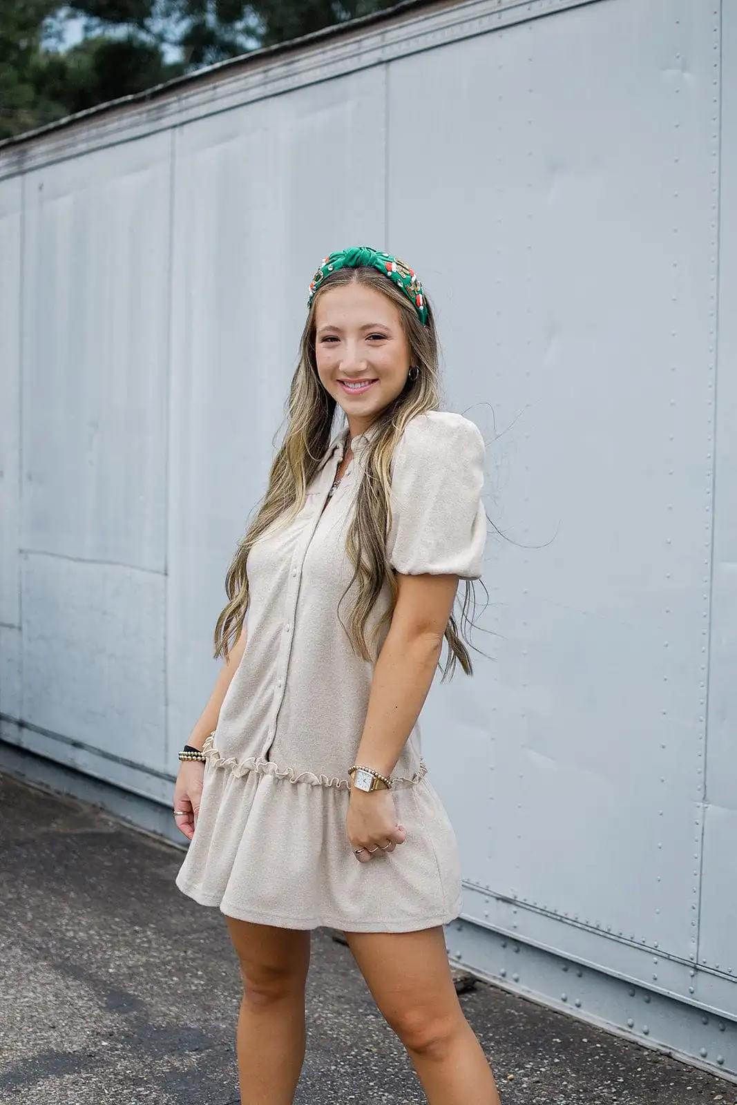 Taupe Button Up Short Sleeve Dress