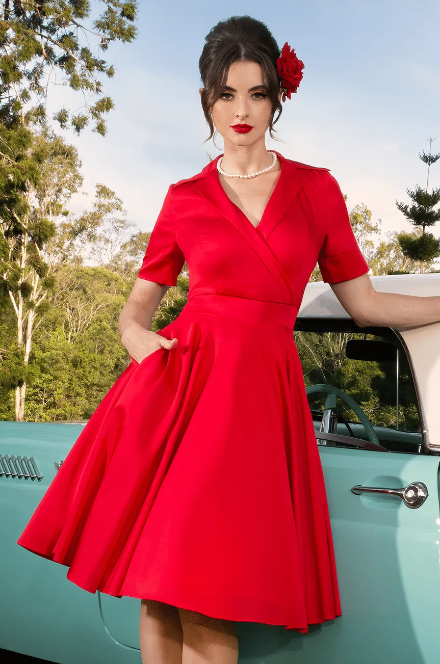 Tea Rose Collar Dress (Red)