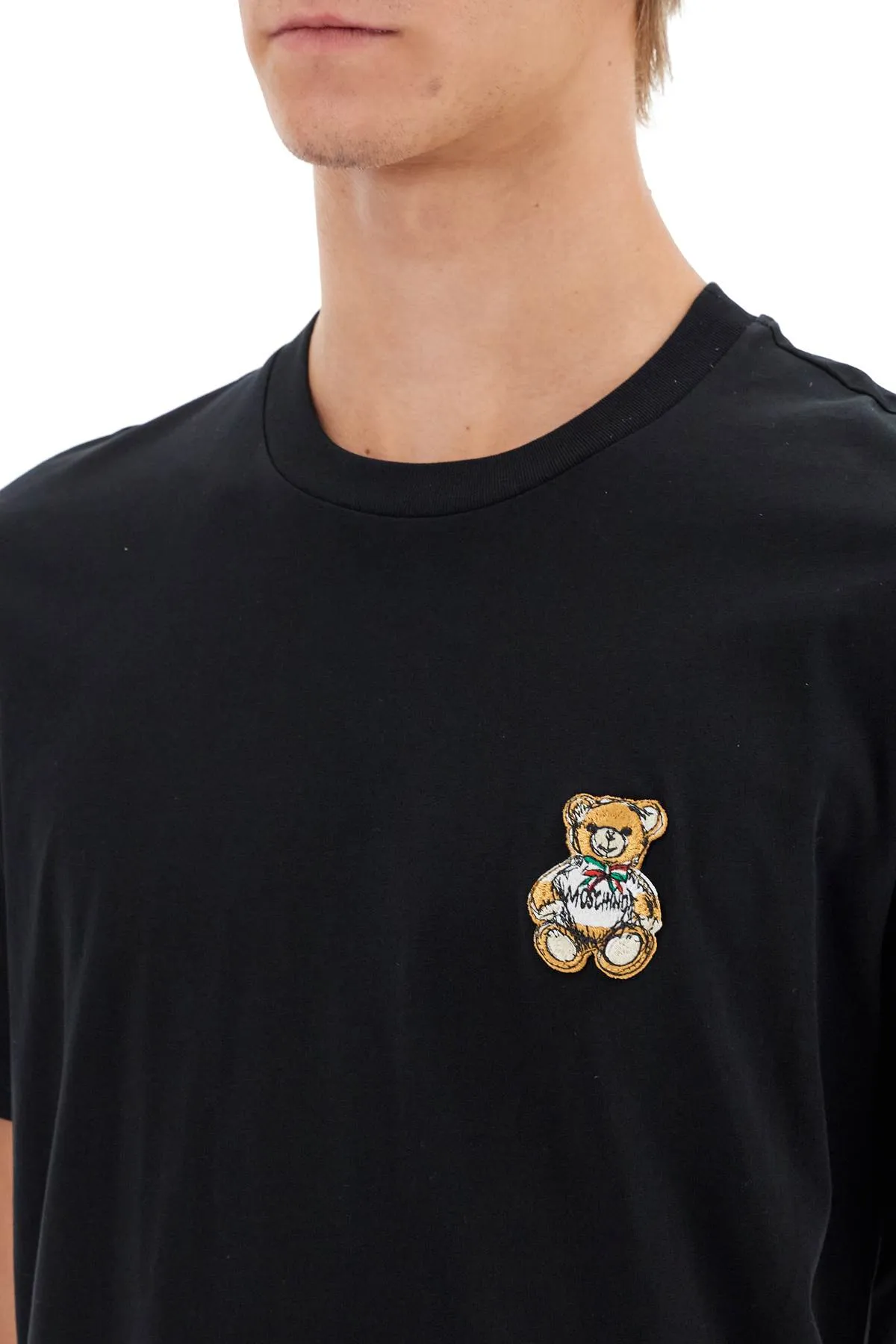 teddy bear patch t-shirt with V0723 7041 BLACK